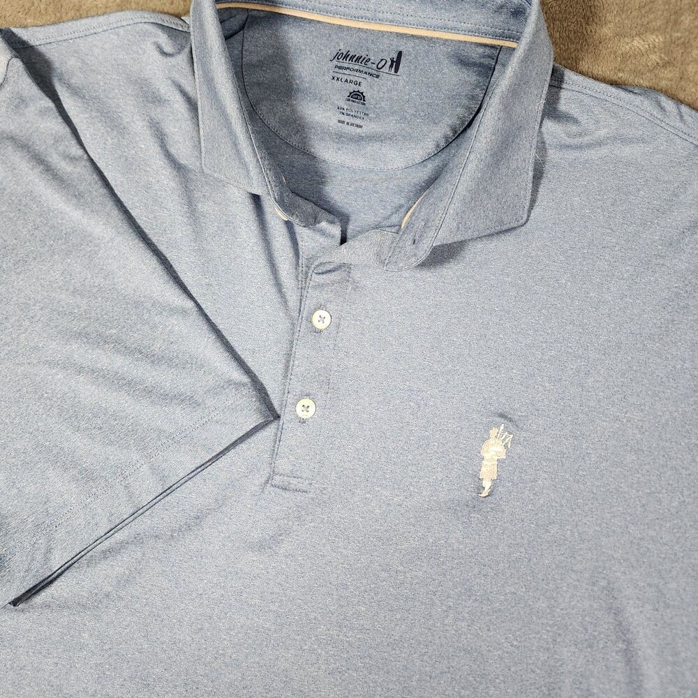 Johnnie O Mens 2XL Birdie Polo UPF50 Shirt Blue Performance Golf Bagpipes XXL